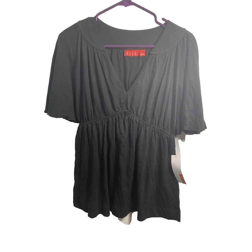 elle‎ womens black short sleeve blouse top shirt size small